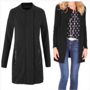 Cabi 3351 Tailor Ponte Knit Full Zip Coat in Black with faux leather trim Sz S